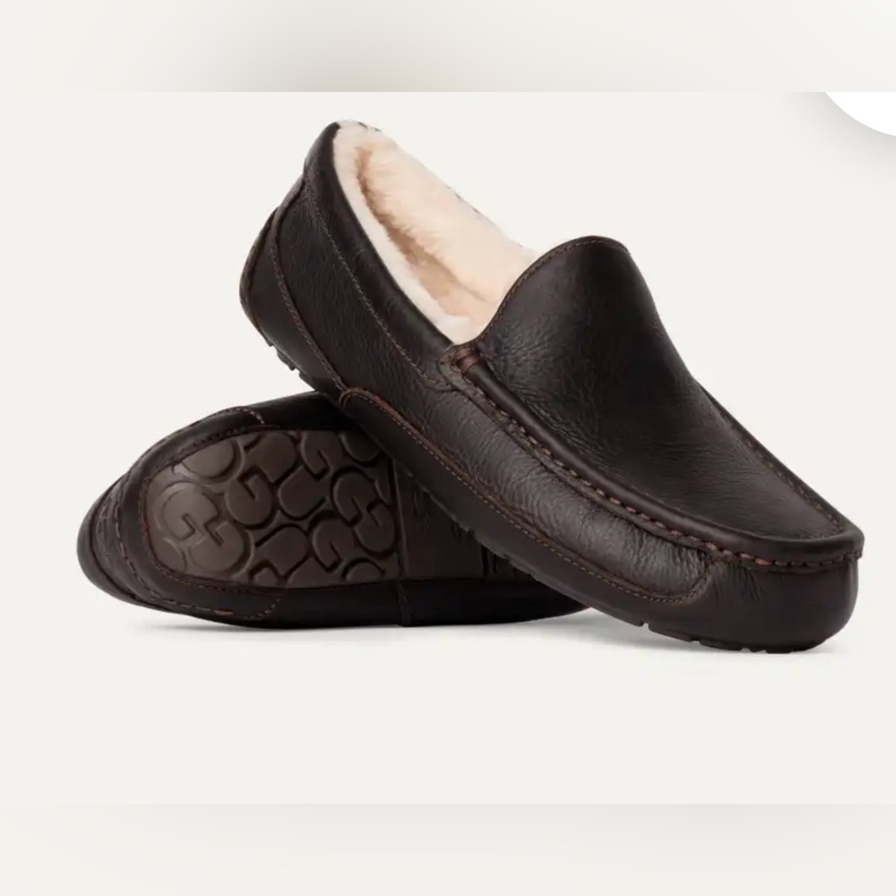 UGG Ascot Dark Brown Leather Slip-On Loafers